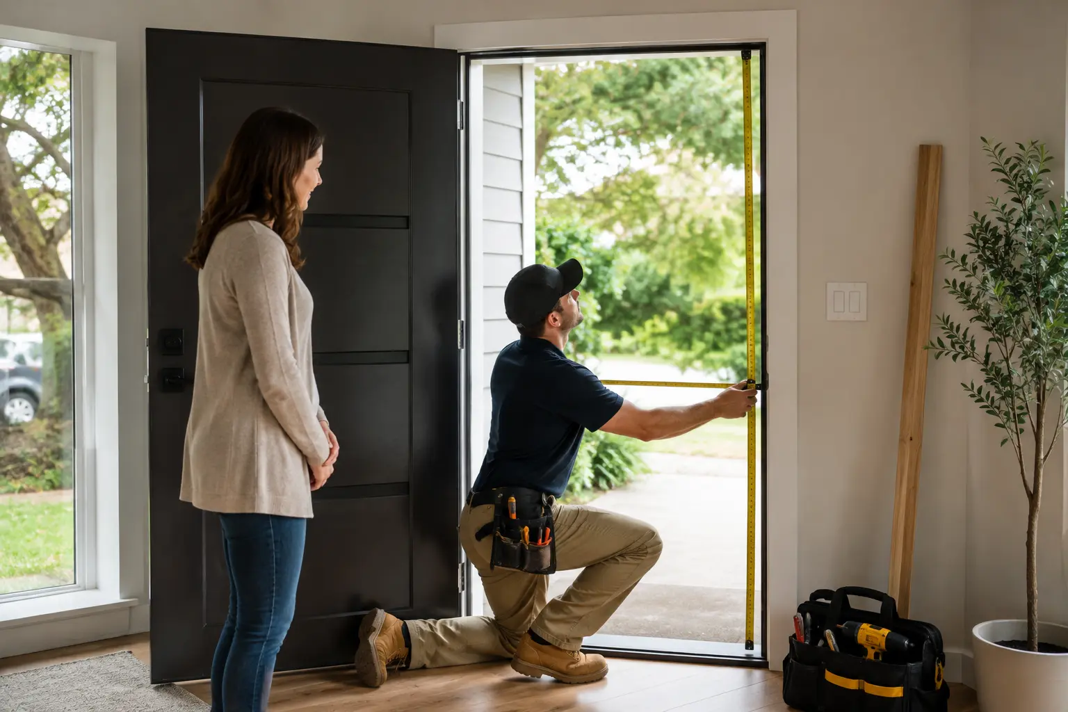 A homeowner getting a custom insulated door